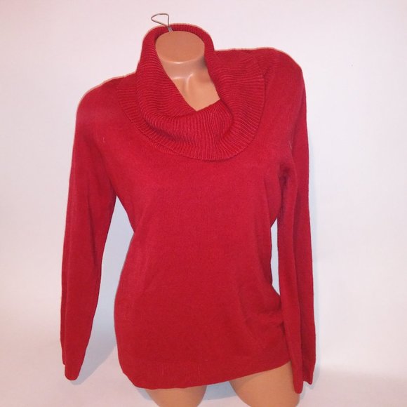 Croft & Barrow Womens Sweater Medium Red Solid Turtleneck Long Sleeve Pit to Pit - Picture 2 of 7